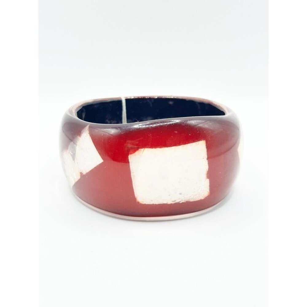 Ethel & Myrtle Acrylic Inlay Bangle Bracelet in Red / Silver - NWT